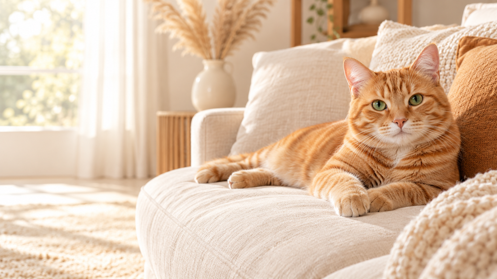 Relaxed ginger cat resting in a comfortable home